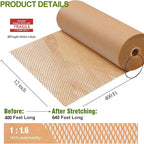Honeycomb Packing Paper, 12" x 400' Honeycomb Cushioning Wrap Roll for Moving Shipping Packaging Gifts, Recyclable Honeycomb Paper Bubble Paper Wrapping with 20 Fragile Sticker Labels