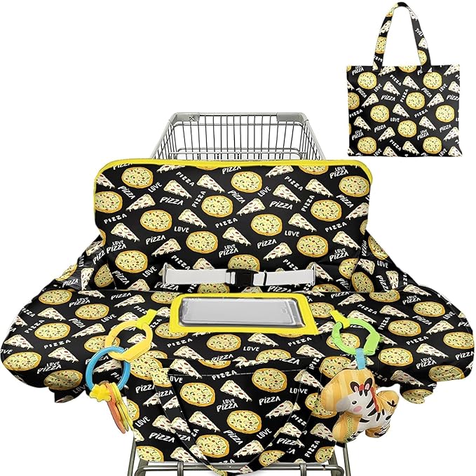 Shopping Cart Cover for Baby 2-in-1 High Chair Cover with Safety Harness Multifunctional Black Pizza Cart Covers for Babies Soft Padded Grocery Cart Cover for Baby Boy Girl