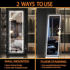 Hasipu Full Length Mirror with Lights, 65" x 21.7" LED Floor Mirror, Full Body Dressing Standing, Hanging Mounted Mirror for Living Room Bedroom Cloakroom, Square White