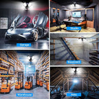 TANBABY 2 Pack Motion Sensor Garage Light, Total 30000LM Deformable Garage Lighting, 150W LED Ceiling with Motion, Ultra Bright Motion Activated LED Shop Light for Attic, Basement