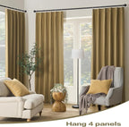 DUALIFE Gold Tan Pinch Pleated Blackout Curtains 126 Inches Long, Back Tab with Hooks, Linen Full Black Out Thermal Insulated Track Curtain for Bedroom Living Room,40 W x 126 L, 2 Panels