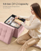 SONGMICS Small Storage Ottoman, Folding Ottoman Cube, 15 x 15 x 15.7 Inches, Footstool, Footrest, 9.8 Gal. (37 L), Velvet Surface, for Bedroom, Living Room, Dorm, Jelly Pink ULSF0516R01
