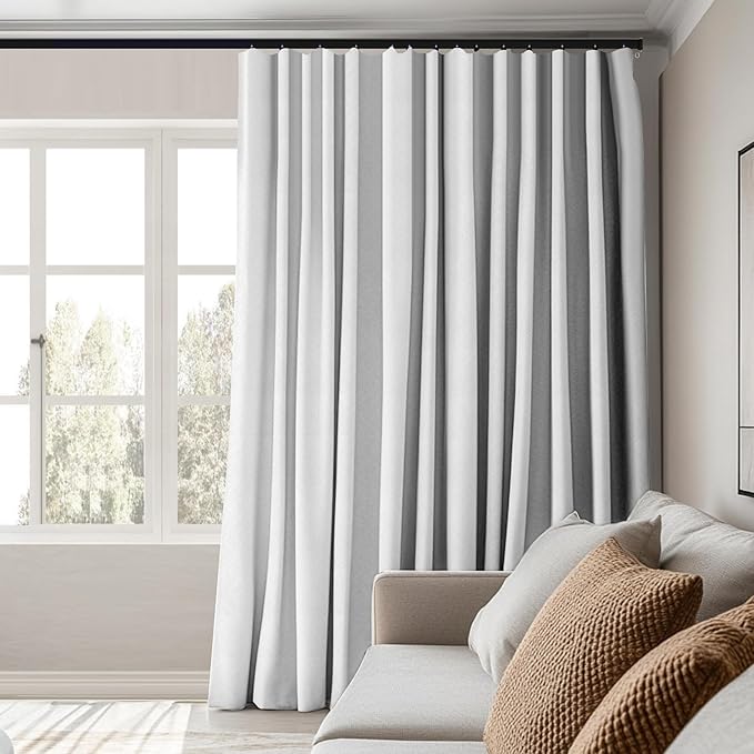Room Divider Curtains Total Blackout Privacy Curtain Panel Room Thermal Insulated Noise Reduction Curtains for Bedroom Window Living Room Ceiling Track Curtain W 15 ft × H 9 ft White