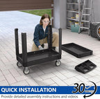 550LBS Utility Cart, 2-Tier 40x17 Inch Utility Cart with Wheels,Heavy Duty Service Cart-Lipped Shelves,Ergonomic Storage Handle and Swivel Wheels for Warehouse, Garage, Cleaning,Black
