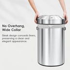EKO 16-Gallon Round Stainless Steel Open Top Trash Can, Large Commercial Waste Bin with Detachable Lid and Carrying Handle, Brushed Metal Garbage Bin for Home, Office, Restaurant, Restroom