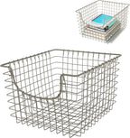 Spectrum Diversified 98977 Scoop Wire Basket, Vintage-Inspired Steel Storage Solution for Kitchen, Pantry, Closet, Bathroom, Craft Room & Garage, Single, Satin Nickel