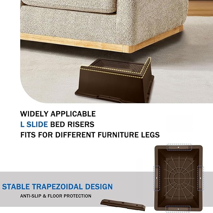 Bed Risers 3 Inch Heavy Duty,Oversized Couch Risers, Extra Wide Furniture Risers for Sofa Table Desk Headboard Chair Lifting,Rectangle Risering Blocks Support 6000 lbs(4 Pack Brown)