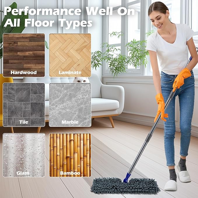 Microfiber Mops for Floor Cleaning, Masthome Dust Mop with 4 Washable Pads, 2-SidedMicrofiber Flip Mop for Wet & Dry Use, Flat Floor Mops for Hardwood, Laminate, Vinyl,Kitchen, Tile -1 Scraper