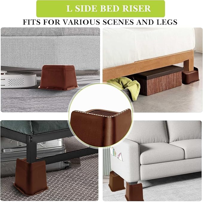 Bed Risers 1 inch, 2 inch, 3 inch, 4 inch, 6 inch, 8 inch Heavy Duty, Oversized Furniture Riser for Couch Sofa Table Chair Leg Frame Dorm, Support up to 6000 Lbs (Chocolat Brown 8 Pack, 4 inch)