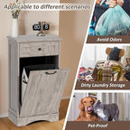 13 Gallons Tilt Out Trash Cabinet Freestanding Kitchen Trash Bin Cabinet Wood Garbage Recycling Cabinet with Hideaway Drawer Pet Proof Trash Can Holder for Kitchen Living Room, Grey