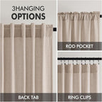 MIULEE Non-See-Through Privacy Linen Curtains 2 Panels, Light Filtering Window Curtains Farn House Textured Back Tab Semi Sheer Drapes for Bedroom Living Room, 52 x 96 Inches Long, Burlywood