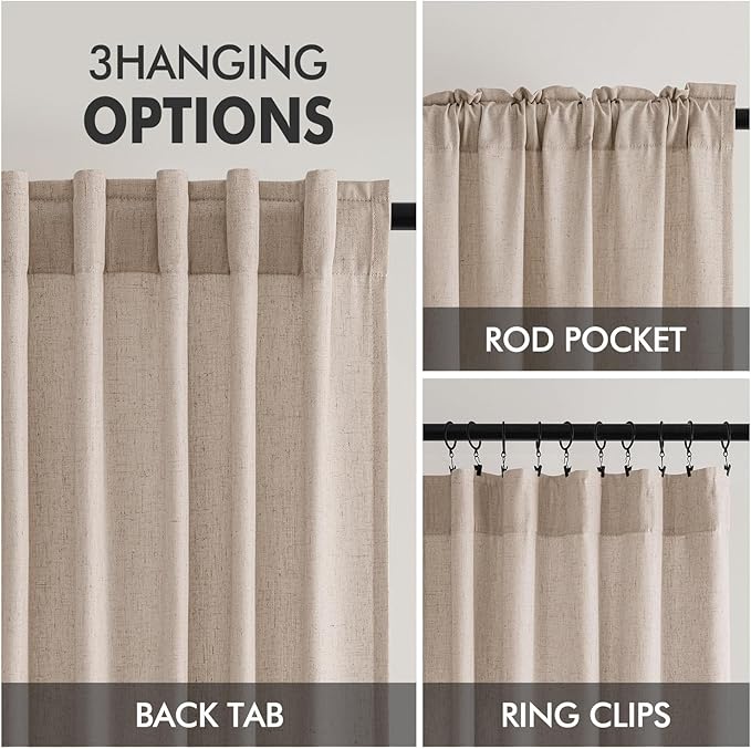 MIULEE Non-See-Through Privacy Linen Curtains 2 Panels, Light Filtering Window Curtains Farn House Textured Back Tab Semi Sheer Drapes for Bedroom Living Room, 52 x 108 Inches Long, Burlywood