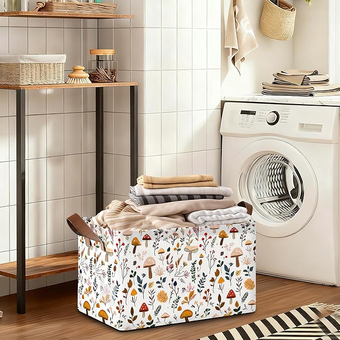 Decorative 32L Mushroom Storage Bins with Handles, Organization and Storage, Cube Storage Organizer for Hamper, Nursery