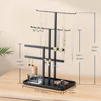 pickpiff Jewelry Stand Organizer, 12.5" Tall Sturdy Metal, 3-Tier Jewelry Holder for Necklace, Earring, Bracelet, Ring, Hanger for Display and Storage, Aesthetic Room Decor, Black
