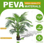 KOL 4ft Artificial Areca Palm Tree Plant, 47in Fake Cane Palm Silk Tree Indoor Outdoor, Dypsis Lutescens, Realistic Faux Silk Plants for Office Home Garden Decoration, Lifelike Modern Decor