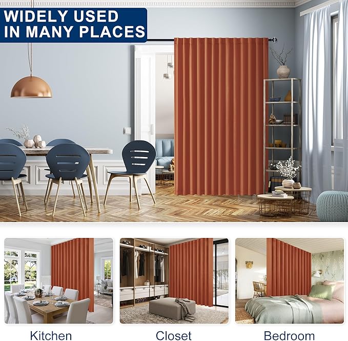 Hiasan Patio Sliding Door Room Divider Curtain Privacy Blackout Thermal Insulated Curtains with Back Tab & Rod Pocket for Bedroom Partition, Living Room Shared Office(100 x 96 Inches, Burnt Ochre)