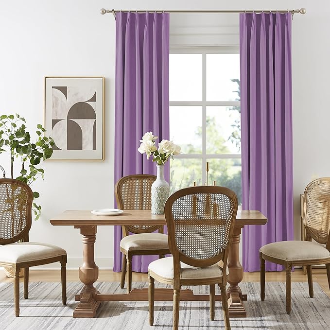 DUALIFE Pinch Pleated Blackout Curtains Purple 2 Panels,Back Tab Ceiling Viral Pleat Hooks Curtain for Track System,Thermal Insulated Drapes for Bedroom Living Room Dining Room,40 Wide x 84 Long