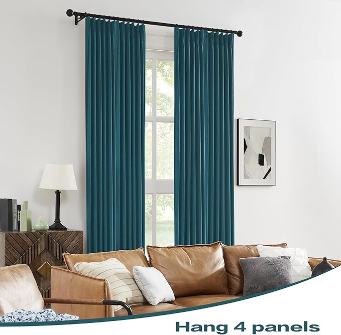 DUALIFE Dark Teal Blue Pinch Pleated Blackout Curtains 63 Inches Long, Back Tab with Hooks, Linen Full Black Out Thermal Insulated Track Curtain for Bedroom Living Room,40 Wx63 L, 2 Panels