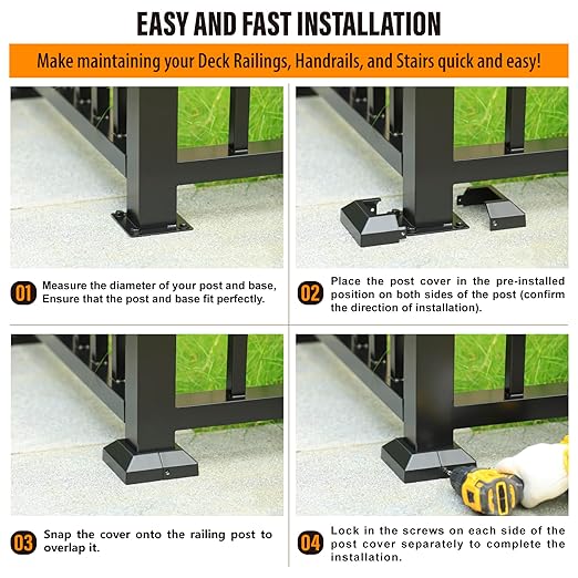 8pcs 2.5"x2.5" (Actual: 2.5"x2.5") Aluminum Deck Post Base Cover, for Railings, Stairs, Patios, Porches, Split Deck Post Skirt (Black)