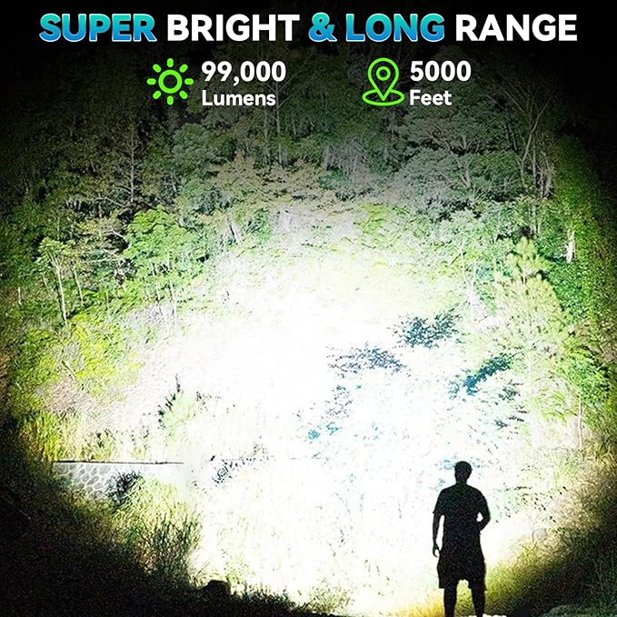 Rechargeable Spotlight，99,000 Lumens Super Bright LED SpotLights Flashlight, 10000ɱAh Spot Lights Long Runtime Waterproof ，Spot Light Outdoor Handheld with Cob Light & Foldable Tripod for Camping