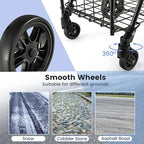 Goplus Folding Shopping Utility Cart, Double Basket and 360° Swivel Wheels, Adjustable Handle, Small Cart Perfect for Grocery Laundry Book Luggage Travel