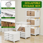 Storage Bins with 2 Lids and Wheels, 942QT-157QT*6Tier Collapsible Bathroom Storage Cabinet with Clear Doors, Plastic Stackable Closet Organizers and Containers White