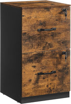 VASAGLE 2 Drawers File Cabinet with Lock, Printer Stand, Office Filing Cabinet Organizer, for A4 and Letter Size Documents, Rustic Brown and Ink Black UOFC061B01
