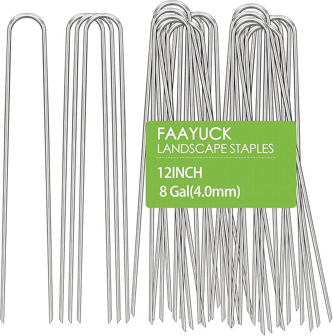 12 Inch Landscape Staples, 100 Pack Galvanized Landscape Stakes Heavy Duty 8 Gauge U-Shaped Garden Stakes, Ground Stakes for Weed Barrier Fabric, Irrigation Tubing, Fence, Outdoor Decorations