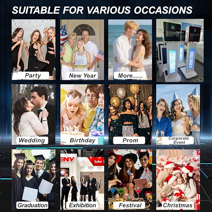 29in LCD Display Photo Booth Machine with 15.6in Mirror Touch Screen Selfie Station Shell Stand DIY Photobooth Machine with RGB Light for Parties Weddings Event (Machine+Camera)