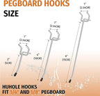 HUHOLE Pegboard Hooks 4 Inch 50PC, Ideal Garage Organization, Wall Storage Tool Organizer, Fit 1/4" 1/8" Peg Board with Plastic Tip (Silver, 4 Inch)