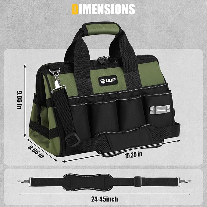 Heavy Duty Tool Bag 15-Inch, 16-Pocket Portable Empty Tool Box Organizer Storage, Toolbox Organization, Soft Handle Large Zipper Carrying Toolbag, Dad Men Mechanic Birthday Stocking Stuffer Gifts