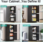 SISESOL Black Storage Cabinet with 4 Doors and 2 Adjustable Shelves,Farmhouse Food Pantry Cabinets,Small Bathroom Cabinet,4 Tier Metal Storage Cabinets for Home Kitchen,Dining/Living/Laundry/Room