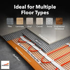 Electric Heated Floor System, 40 Sqft 240V Underfloor Electric Heating System, Heated Floor Mat, Radiant Heaters for Indoor Use, Heating Mat with 7-Day/4 Event Programmable GFCI Thermostat