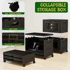 Storage Bins with Lids and Wheels, 199QT-99.5QT*2Tier Collapsible Bathroom Storage Cabinet with Clear Doors, Plastic Stackable Closet Organizers and Containers Black