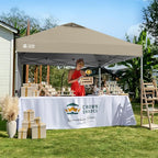 CROWN SHADES 10x10 Pop Up Canopy with 1 Side Wall - Beach Tent with One Push Setup - Outdoor Sun Shade for Events, Parties, Camping - Gazebo with STO-N-Go Cover Bag (Beige)