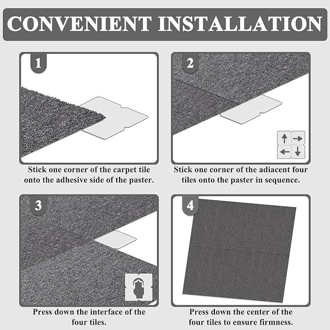 20" X 20" Carpet Tiles, Carpet Squares, 24 Tiles/64.5 Sq.Ft per Box, Floor Carpet Tiles for Home Office Industry, Grey