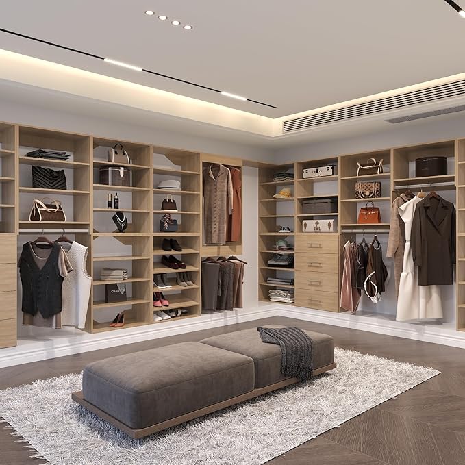 Shoe Shelf Short Tower Closet Unit, Modular Closet System, Wood Closet System Organizer with Storage for Walk In Closets, Clothing Rack for Hanging Clothes, Bedroom, Wood, 31.5"W