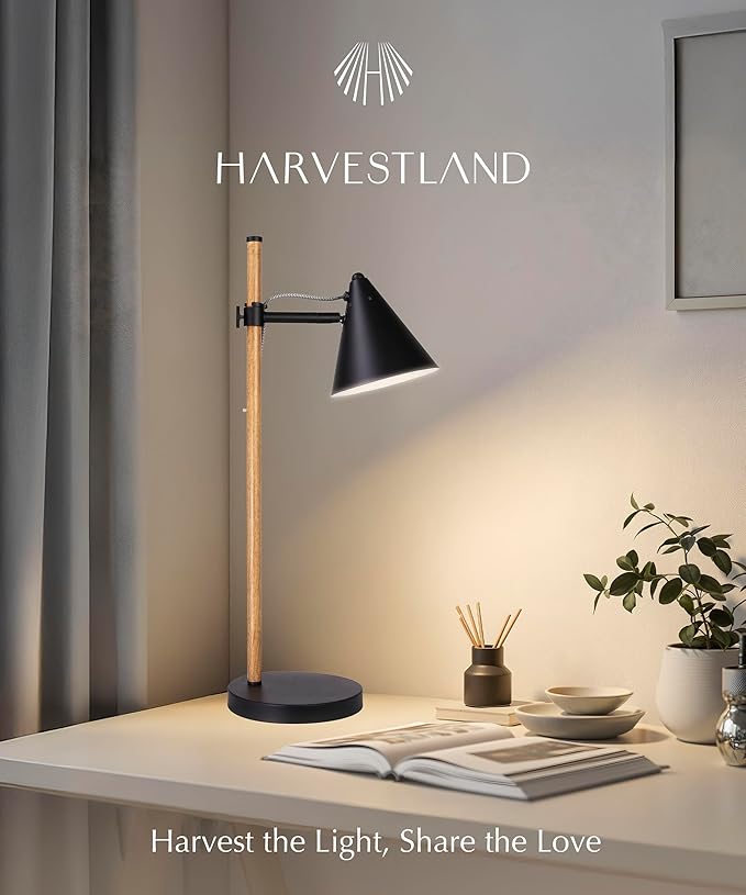 HarvestLand Noah Black Desk Lamp – Adjustable Architect Desk Lamp, Industrial Table Lamp with Solid Base for Living Room, Bedside Table, Home Office and Bedside Reading