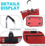 Picnic Basket, SIYUAN Shopping Basket with Handle 22L Collapsible Grocery Basket Portable Folding Bag for Marketing Picnic, Ruby Red