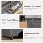 Farmhouse 6 Drawers Dresser for Bedroom, 54" Wide Large Dressers & Chests of Drawers w/Roman Column, Wooden Dresser TV Stand with Large Drawers for Nursery Bedroom Living Room Hallway,Dark Rustic Oak