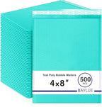 Teal Small Bubble Mailers 4x8 Inch #000 | Thick Padded Poly Mailer Envelopes | Mailing Trading card sports Card Bubble Envelopes | Water & Tear Resistant | 500 Pack Bulk