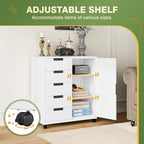 Office Storage Cabinet, 5 Drawer Metal Cabinet, Printer Stand with Storage Shelves, Mobile Storage Cabinet, Craft Storage Drawers for Home (White)