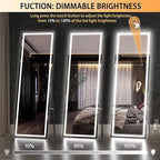 Hasipu Full Length Mirror with Lights, 58" x 18" LED Lighted Floor Standing, Full Body Dressing Hanging Mounted Mirror, Dimmable, Tempered Glass, Safe to Use, Square White