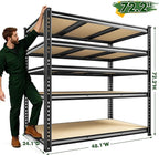 2800 LBS Garage Shelving 72.2" H Garage Storage Shelves, 5 Tier Adjustable Shelving Unit, Storage Shelves for Storage, Basement, Warehouse, Pantry, Kitchen, 48.1" W x 24.1" D x 72.2" H, Black