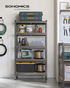 SONGMICS 5-Tier Storage Shelves, Load 2310 lb, Garage Storage, Boltless Assembly, Adjustable Shelving Unit, 11.8 x 29.5 x 59.1 Inches, for Study Shed Basement, Gray and Natural Beige UGLR300G01