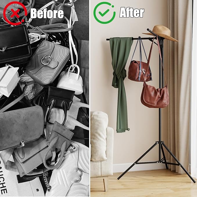 Shopping Bag Rack, Adjustable Height Store Grocery Bags Holder, Foldable Stable Base Bag Display Rack for Supermarket, Boutique, Trade Show & Home Storage