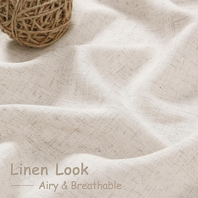 Beige Linen Curtains 84 Inch Length 2 Panels Back Tab Rod Pocket Semi Sheer Bedroom Curtains Light Filtering Country Closet Curtain Drapes Netural Farmhouse Window Panels for Living Dining Room 42x84
