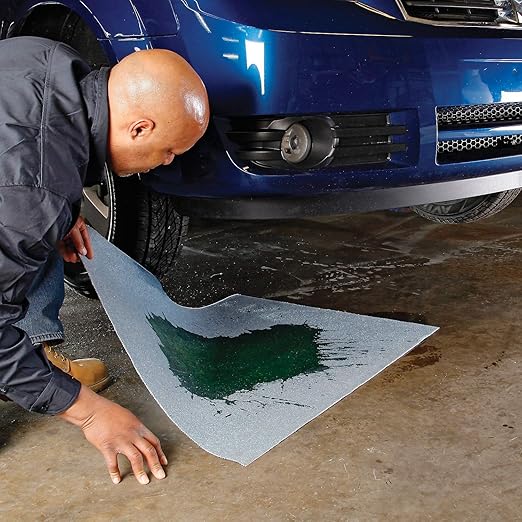 PIG Super Absorbent Mat Pads in Dispenser Box | 50 Oil Spill Mats | 15" x 19" Perforated Pads | Each Pad Absorbs 43 oz | Total Absorbency is 17 Gallons | Heavyweight | PMB30127