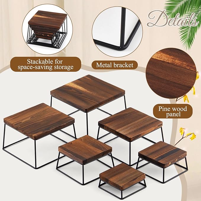 Weysat Set of 6 Dessert Table Display 4.7-8.6" Wood Risers Display Stands, Buffet Risers Food Stands for Party Catering Supplies Buffet Wood Cake Stand Set