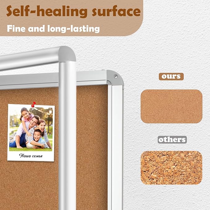 36"x24" Enclosed Cork Bulletin Board with Locking Door, Tamper-Proof Dispaly Case, Aluminium Frame, Outdoor Bulletin Board Weatherproof, Lockable Cork noticeboard for School,Office,etc